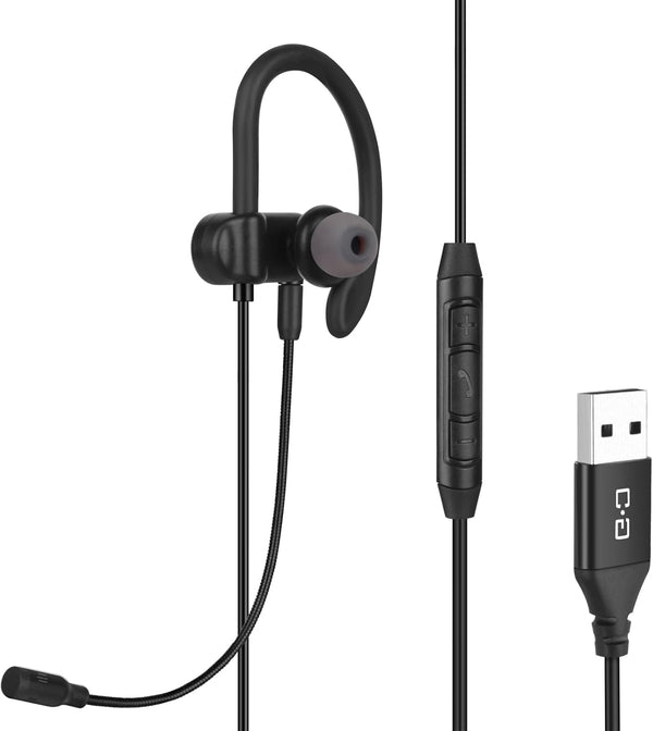 Single-Side Earbud with Boom Mic, USB-A Plug for PC, Mac, Laptop, PS4, PS5 & Call Center, Ideal for Conference, Gaming,
