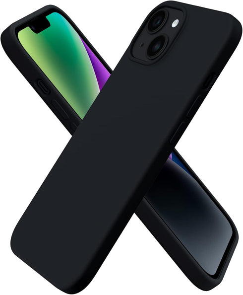 ORNARTO iPhone 14 Case 6.1" - Slim Black Liquid Silicone, 3 Layers Soft Gel Rubber Protective Cover.
