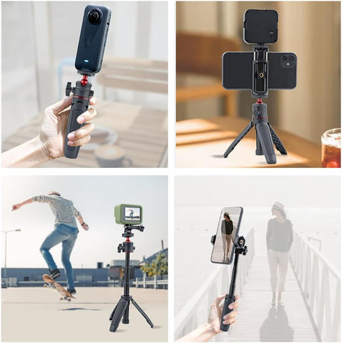 Generic 3-in-1 1/4 Mini Tripod Selfie Stick Extension Pole with Phone Clamp - Aluminum Vlogging Stand for Smartphone