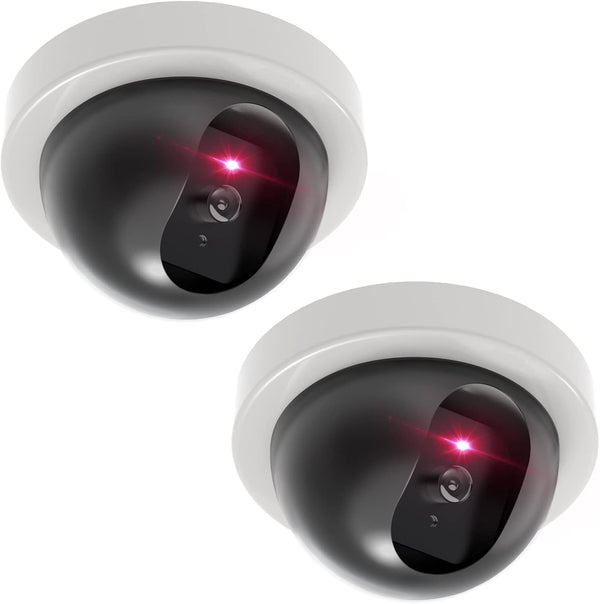 WALI Dummy Fake Security CCTV Dome Camera with Flashing Red LED Light and Security Alert Sticker Decals, 2 Packs, White