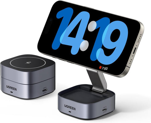 UGREEN MagFlow Magnetic Foldable Charging Station, 2-in-1 Fast Wireless Charger for iPhone 16 15 14 13