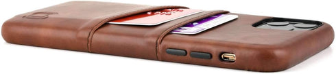 Dockem Wallet Case for iPhone 11 Pro Max, Built-in Metal Plate for Magnetic Mounting, Brown Synthetic Leather