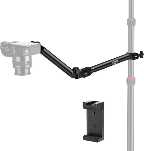 NEEWER Overhead Camera Mount Arm with Phone Clip, 22"/56cm 180°&360° Flexible Holding Arm for Desk Stand, Fits