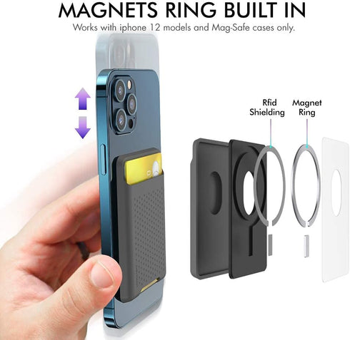 AHASTYLE MagSafe Wallet for iPhone 15/14/13/12/Pro Max/Pro/Plus/Mini, RFID Magnetic Card Holder Silicone Sleeve