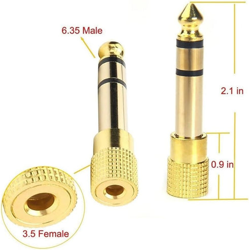 Audio Adapter 6.35mm to 3.5mm Aux, Gold Plated Stereo 1/4 Inch Male Plug to 1/8-inch Female Jack for Headphones