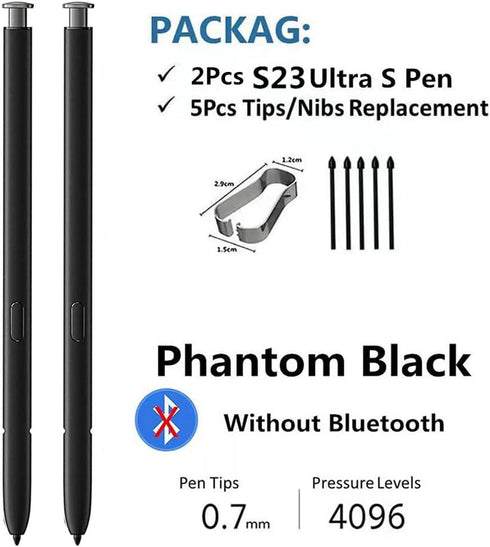 2Pcs Galaxy S23 Ultra S Pen Replacement for Samsung Galaxy S23 Ultra, Touch Pen Stylus (Without Bluetooth) + Tips
