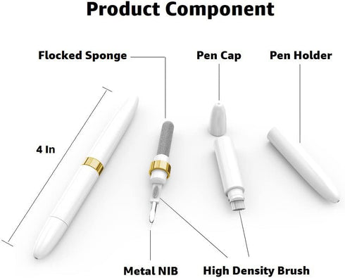 ECP4in1 Airpod Cleaner Kit - Earbud Cleaning Tool with Flocked Sponge, Metal Pen Tip, and High-Density Brush
