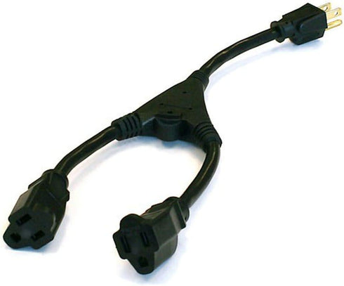 Monoprice 3-Prong Power Cord Splitter Cable - NEMA 5-15P to 2X NEMA 5-15R, 16AWG, 1.2 Feet, Black