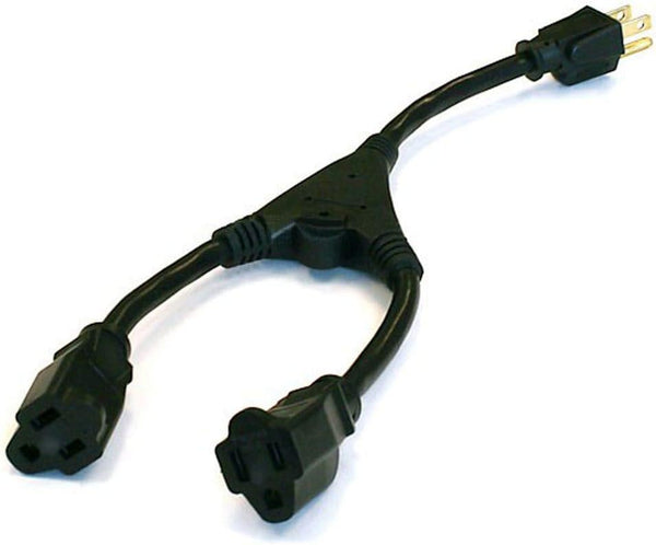 Monoprice 3-Prong Power Cord Splitter Cable - NEMA 5-15P to 2X NEMA 5-15R, 16AWG, 1.2 Feet, Black