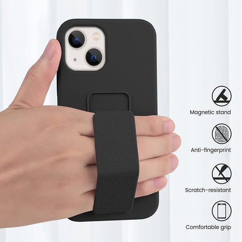 LAUDTEC Silicone Kickstand Case for iPhone 13, Vertical and Horizontal Stand, Soft Liquid Silicone, Black