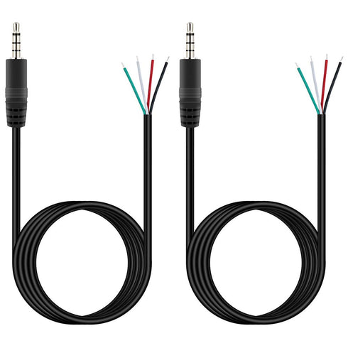 Fancasee 2 Pack 6 ft Replacement 3.5mm Male Plug to Bare Wire Open End TRRS 4 Pole Stereo 1/8" 3.5mm Plug Jack