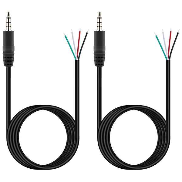 Fancasee 2 Pack 6 ft Replacement 3.5mm Male Plug to Bare Wire Open End TRRS 4 Pole Stereo 1/8" 3.5mm Plug Jack