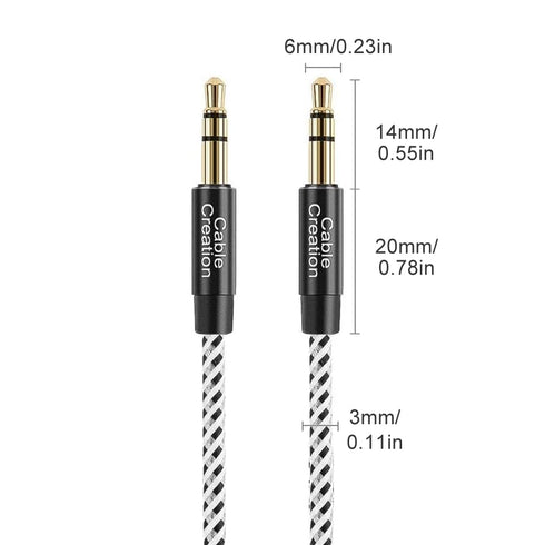 3.5mm 0.45meter(18inches), 1/8 CableCreation Aux Cable Short Male to Male Audio Auxiliary Cord Braided Hi-Fi Sound