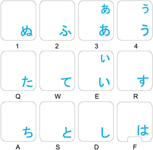4Keyboard Japanese Hiragana Keyboard Labels with Blue Lettering Transparent Background for Desktop, Laptop
