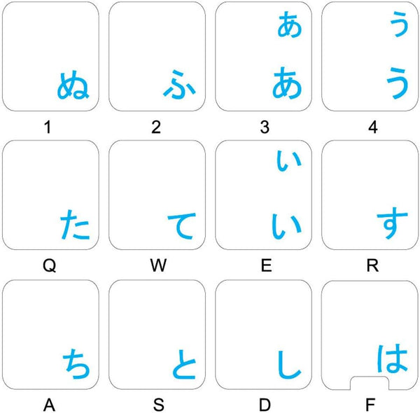 4Keyboard Japanese Hiragana Keyboard Labels with Blue Lettering Transparent Background for Desktop, Laptop