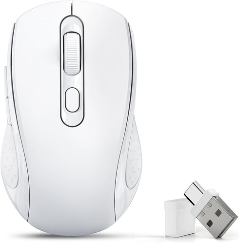 ZVYUE Wireless Bluetooth Mouse for Mac, Silent Mouse with Dual Mode Switch, Bluetooth 5.2/3.0, White