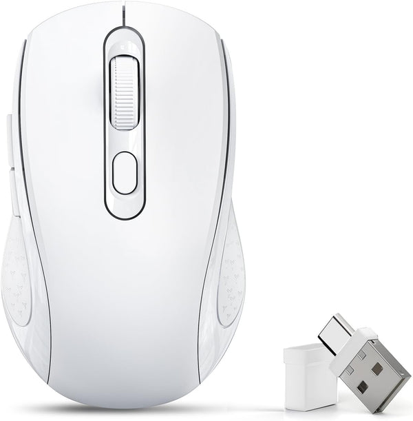 ZVYUE Wireless Bluetooth Mouse for Mac, Silent Mouse with Dual Mode Switch, Bluetooth 5.2/3.0, White