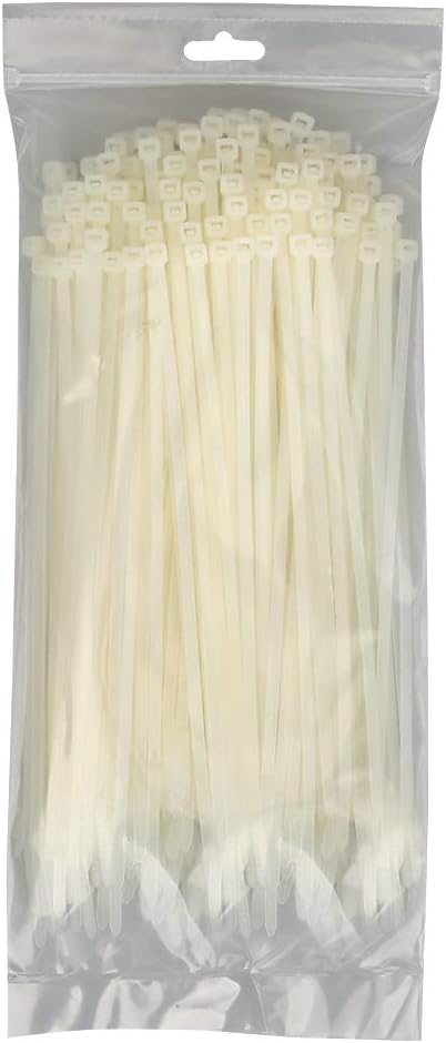KOOWIN 200 Pack Bulk Medium Nylon Plastic Cable Zip Ties, 8 Inch Wire Wraps, White
