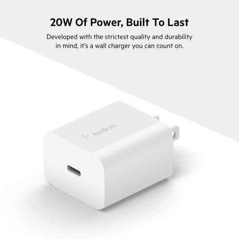 Belkin 20W Wall Charger, USB-C Fast Charging Block for iPhone 16 Series, Galaxy S24, iPad, AirPods & More - 2-Pack
