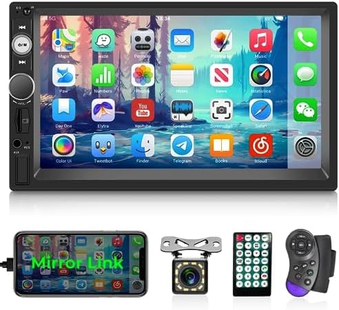 Double Din Car Radio with Bluetooth, 7 Inch Touch Screen Car Stereo, Support Mirror Link, FM, SWC, EQ, AUX, USB, SD