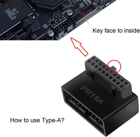 NFHK USB 3.0 20pin Male to Female Extension Adapter, Up & Down Angled 90 Degree Overmold