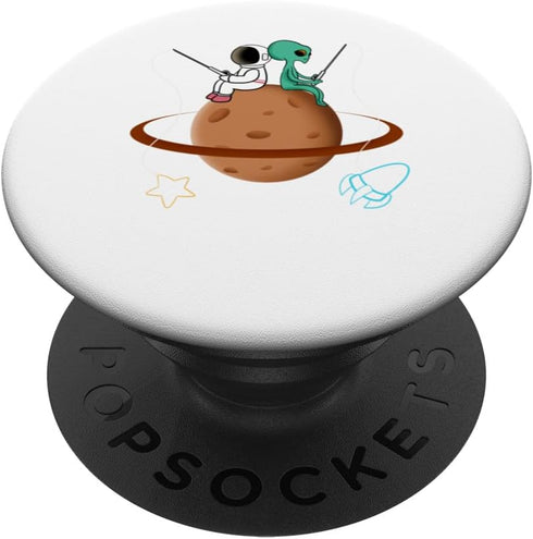 PopSockets Standard PopGrip, Astronaut Fishing With Alien