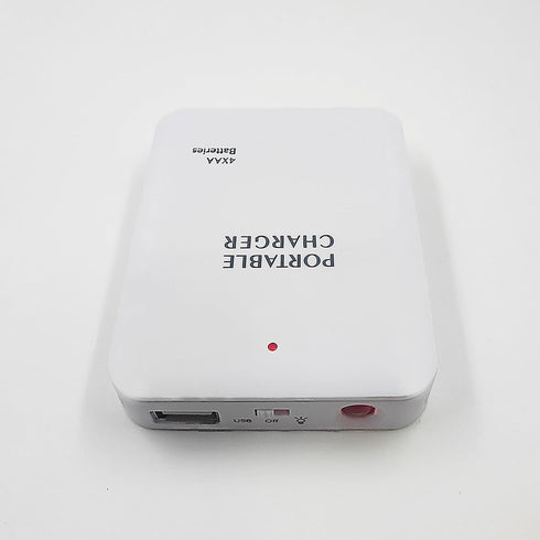 Portable Battery Operated Phone Charger | USB Power Bank with 4 AA Batteries, Emergency Outlet (White)