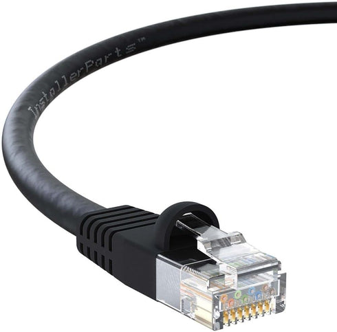 InstallerParts 8 FT Black Cat6 Ethernet Cable - 1 Pack, 10Gbps, Compatible with Laptops, PCs, Routers