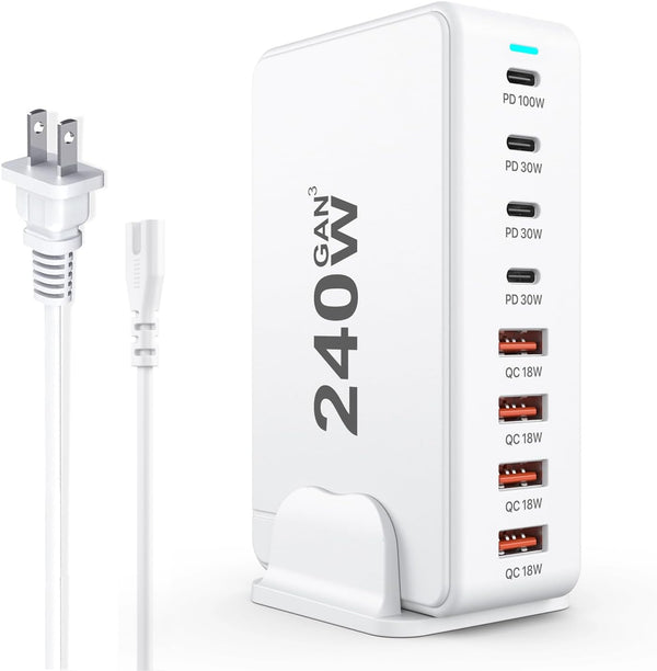 USB C Charger 240W GaN 8 Port USB Fast Charger Block, PD100W Multi-port Charging Station, Type C Portable Wall Charger