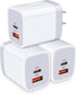 USB C Power Adapter, 3Pack 20W 2 Port PD&QC 3.0 Fast Charging Block Wall Charger for iPhone and Samsung Galaxy