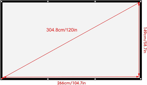 120 Inch, 16:9 Projector Screen Foldable Non Crease Portable Projection Screen, Thicken Soft White Polyester Projector