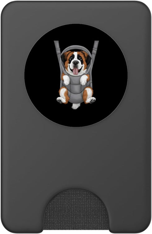 Saint Bernard Puppy Lover PS Funny Saint Bernard Puppy In A Baby Carrier. Dog Lover PopSockets PopWallet for MagSafe