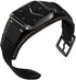 Genuine Leather Cuff Bracelet Replacement Strap for Fitbit Versa Bands - Stainless Steel Buckle for Men Women (Black)