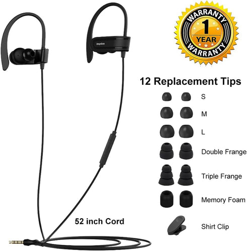 Wired Over The Ear Earbuds with Microphone, Sweatproof Sport Earphones for Running, Exercise, Gym Workout