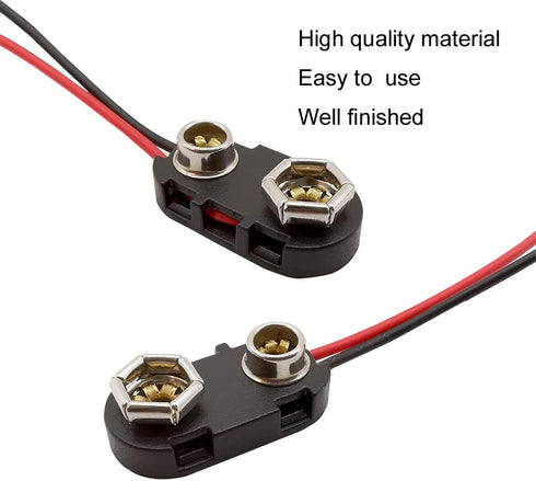 Pack of 5 22AGW Wires I-Type 9V Battery Connector, 9 Volt Battery Clip with Hard Buckle Plastic Housing