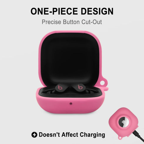 Geiomoo 2 in 1 Silicone Case for Beats Fit Pro and Air Tag, Protective Cover with Carabiner (Luminous Pink)