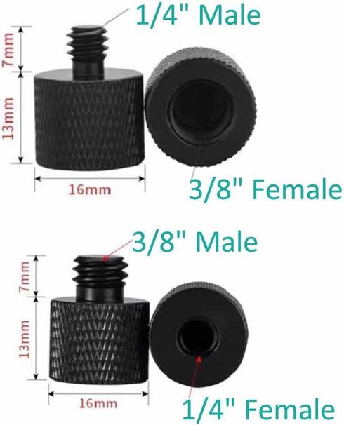 4 Pcs Aluminum Camera Screw Adapter Thread 1/4" Male to 3/8" Female and 3/8" Male to 1/4" Female Adapter Set for Camera Monitor, Tripod, Microphone Mic Stand Mount 4 PCS
