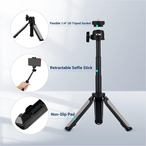 KIWIFOTOS 3 Levels Extension Tripod with 360° Ball Head Selfie Stick for Sony RX100VII, DJI OSMO Pocket, GoPro, Insta
