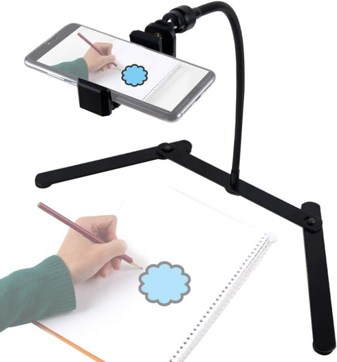 Adjustable Tripod with Cellphone Holder, Overhead Phone Mount for Live Streaming, Online Video, Food Crafting, Demo