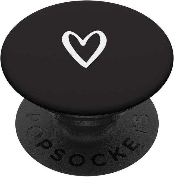 White Heart Love PopSockets Swappable PopGrip - Black
