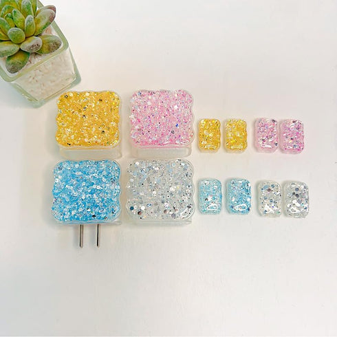 Cute Cable Protector, Bling Glitter Waves Edge Design for iPhone Charger, Luxury Soft Data Line Cover (Blue)