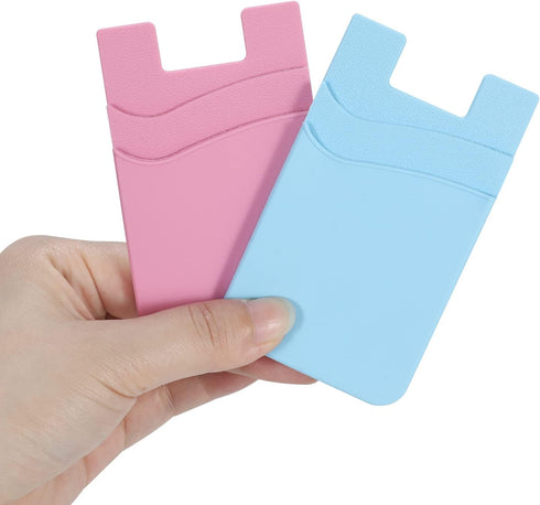 2Pack Phone Wallet, Silicone Credit Card Holder Stick on Double Pocket for Back of Cell Phone Case (Sky Blue, Pink)
