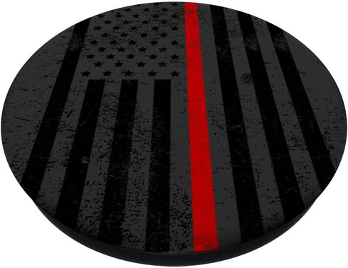 Black American Flag Red Line Firemen Firefighter Men Gift PopSockets Swappable PopGrip
