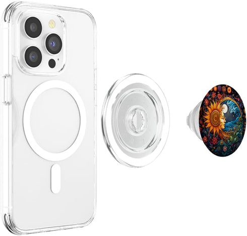 PopSockets MagSafe PopGrip for iPhone - Sun and Moon Boho Inspired Sunflower Floral Illustration