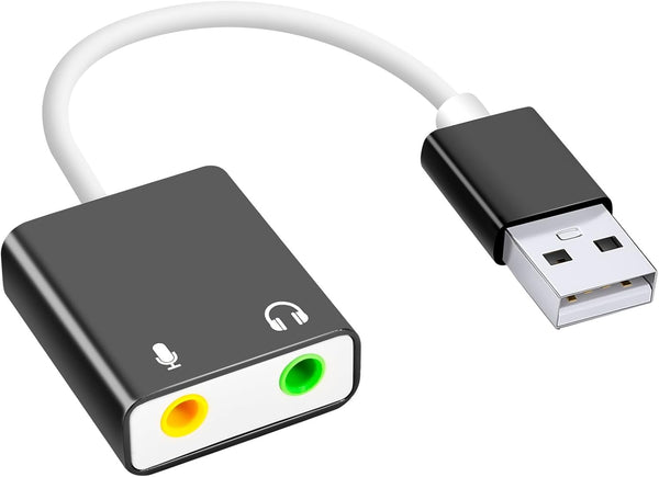 USB Audio Adapter, External Sound Card for PC and Laptop, 3.5mm Microphone Adapter, Plug and Play USB to Stereo