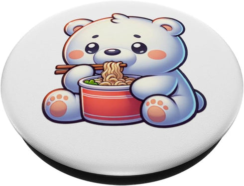 Cute Kawaii Polar Bear Eating Ramen Noodles PopSockets Standard PopGrip