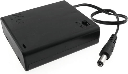 AA Battery Holder Black 4x1.5V 6V with DC 5.5x2.1mm Male Connector, DIY Battery Packs Case Power Bank with Wired ON/Off