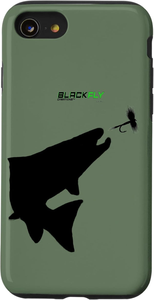 Black Fly Case iPhone SE (2020) / 7 / 8 Fly Fishing Phone Case for Trout Rising Dry Flies