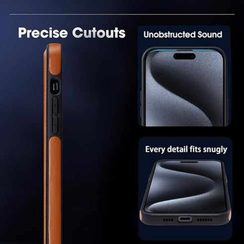 Luxury Leather Invisible Stand Phone Case Cover for iPhone 12-15, Metal Magnetic Folding Stand (Brown, iPhone 13 Pro)