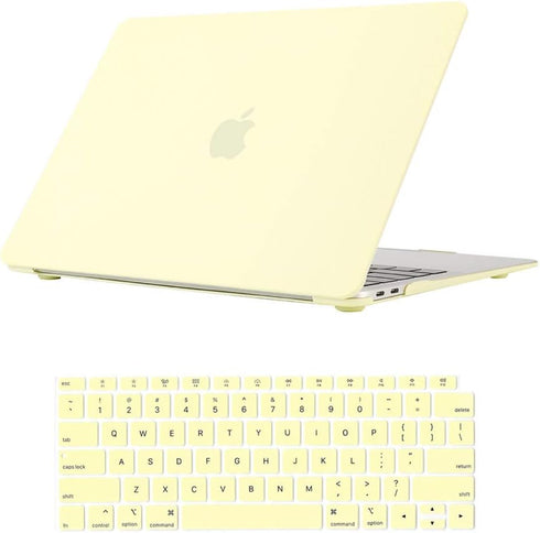 Se7enline Hard Shell Case Cover for MacBook Air 13 Inch 2018-2024 with Keyboard Cover, Mellow Yellow